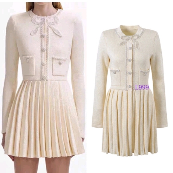 Self-Portrait Dresses & Skirts - Self-Portrait Cream A-Line Dress with Tie Front